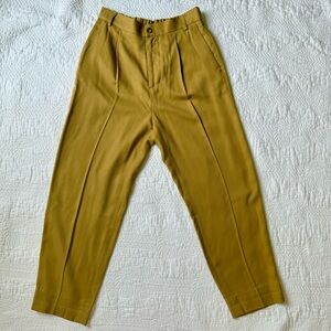 Tan High-Waisted Cropped Pants with Tapered Legs